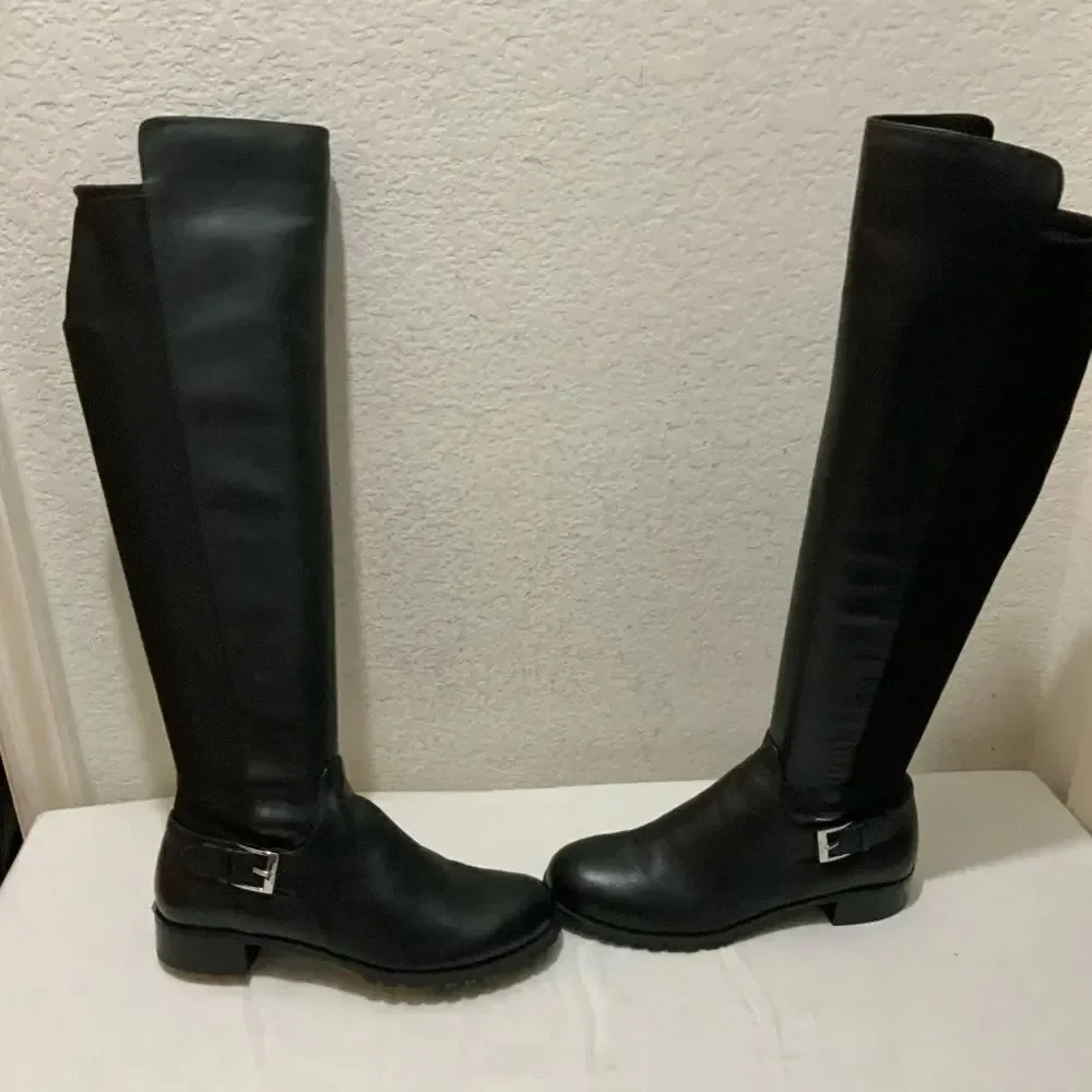 Michael Kors Womens Black Leather Side Zipper Knee High Riding Boots 6.5